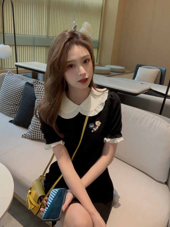 珍珍家黑色甜美小个子连衣裙女2021夏季新...