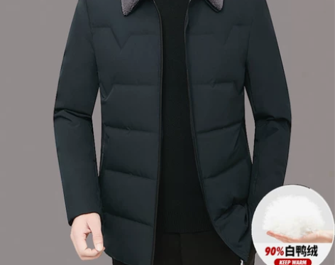 新款冬季羽绒服男短款休闲羊毛翻领白鸭绒保暖...