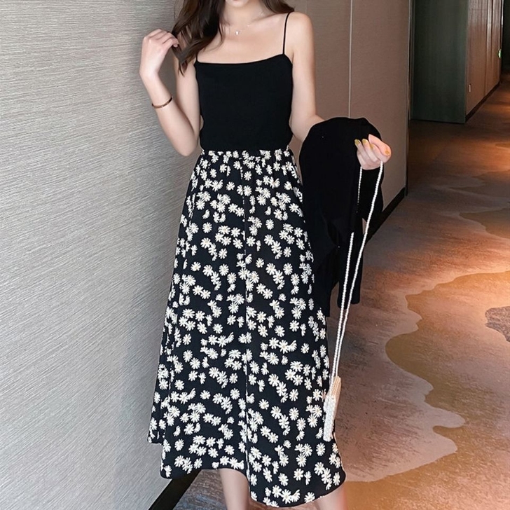 小碎花雪纺半身裙中长裙女2021新款A字裙...