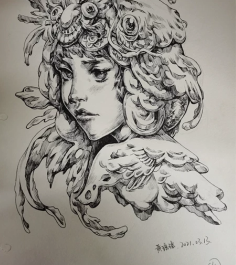 接代画,速写,黑白线稿,插画,素描头像写生...