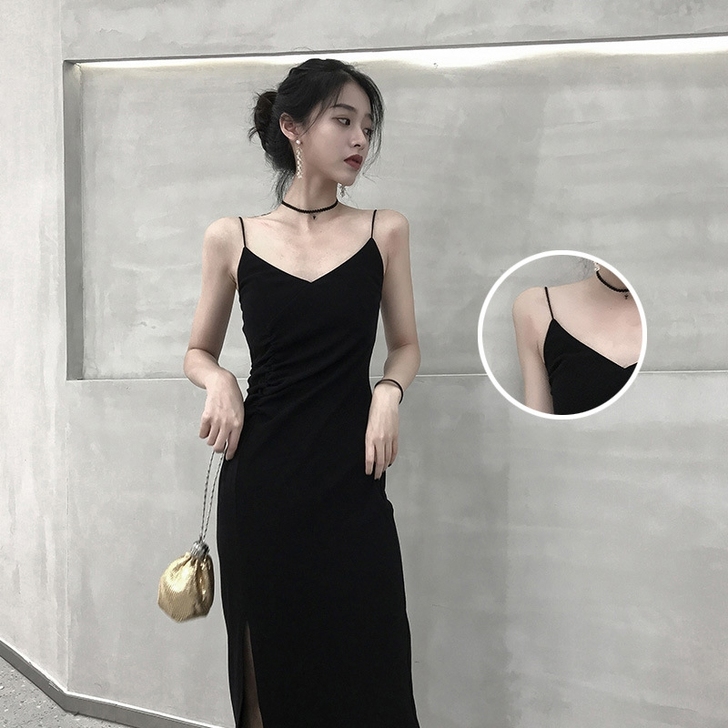 吊带连衣裙女桔梗法式显瘦2021新款春秋复...
