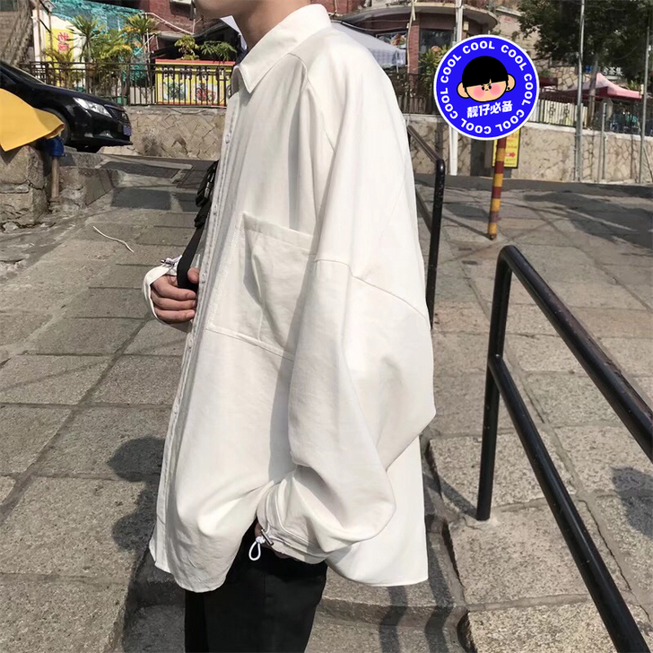 纯色衬衫男长袖高级设计感小众休闲衬衣日系排...