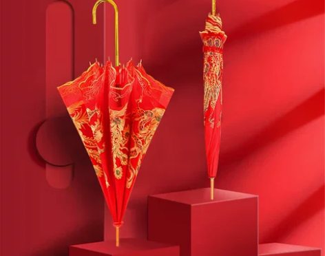 红伞婚庆结婚出嫁伞蕾丝花边刺绣中式婚礼长柄...