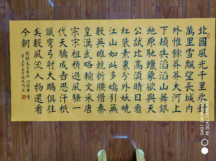 佛教黄手写楷体书法作品沁园春雪136*68...