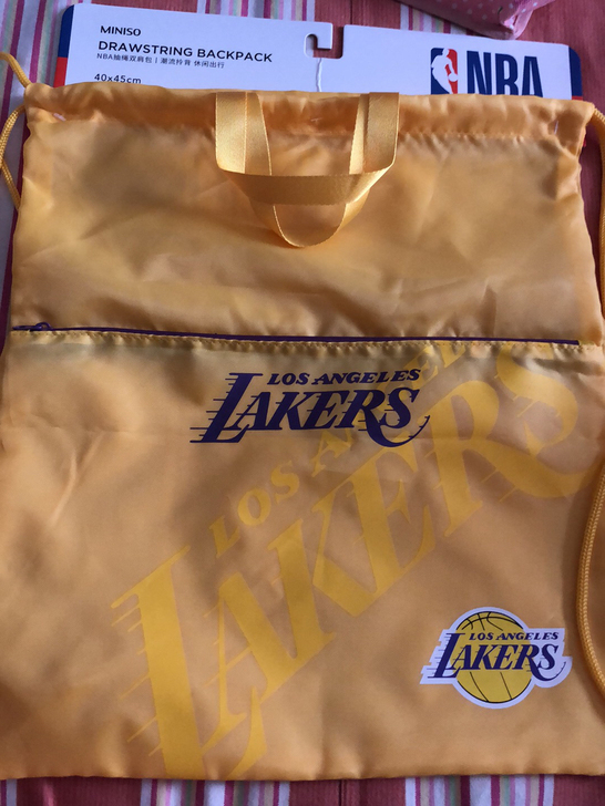 NBA抽绳双肩包,湖人队,名创优品联名,