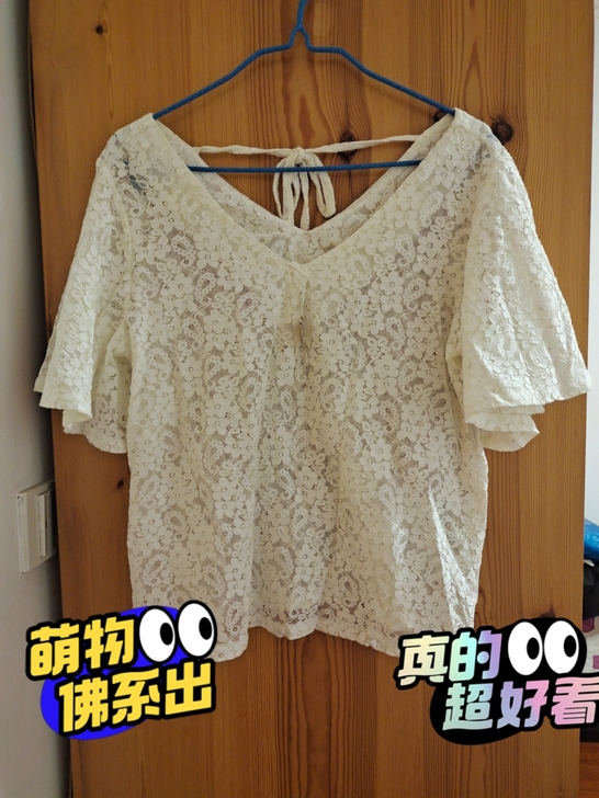 夏装新款韩版时尚喇叭袖V领蕾丝衫宽松蕾丝短...