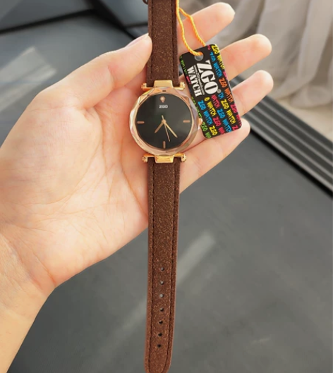 zgo正港石英手表咖啡色ins风腕表简约小...