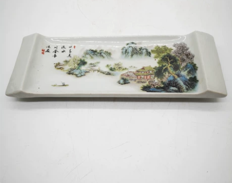 民国粉彩山水茶托脉枕毛笔架 古玩古董真品老...