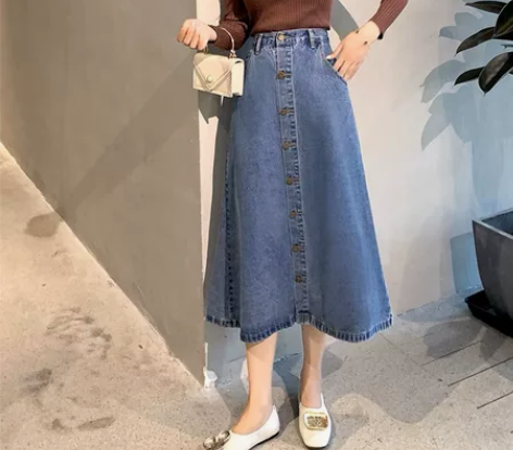 牛仔裙半身裙女夏2022春新款复古百褶伞裙...