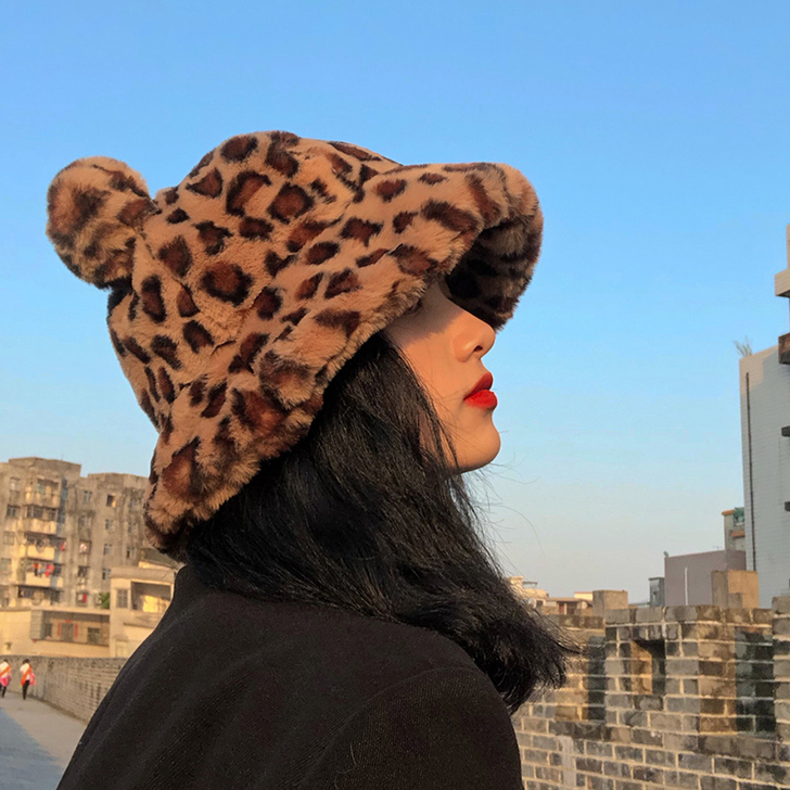 帽子女秋冬韩版潮网红豹纹渔夫帽女日系文艺百...