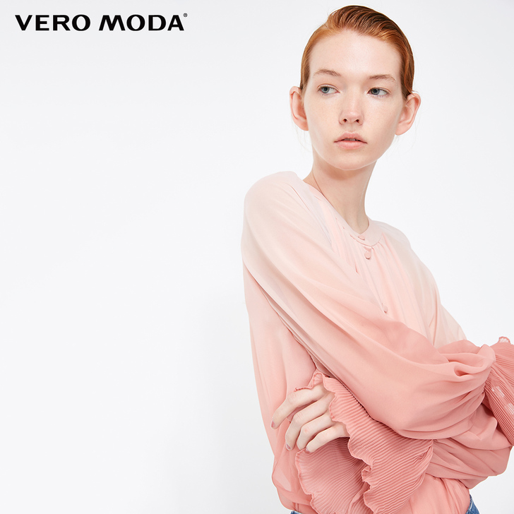 Vero Moda秋宽松版型喇叭袖圆领雪纺...