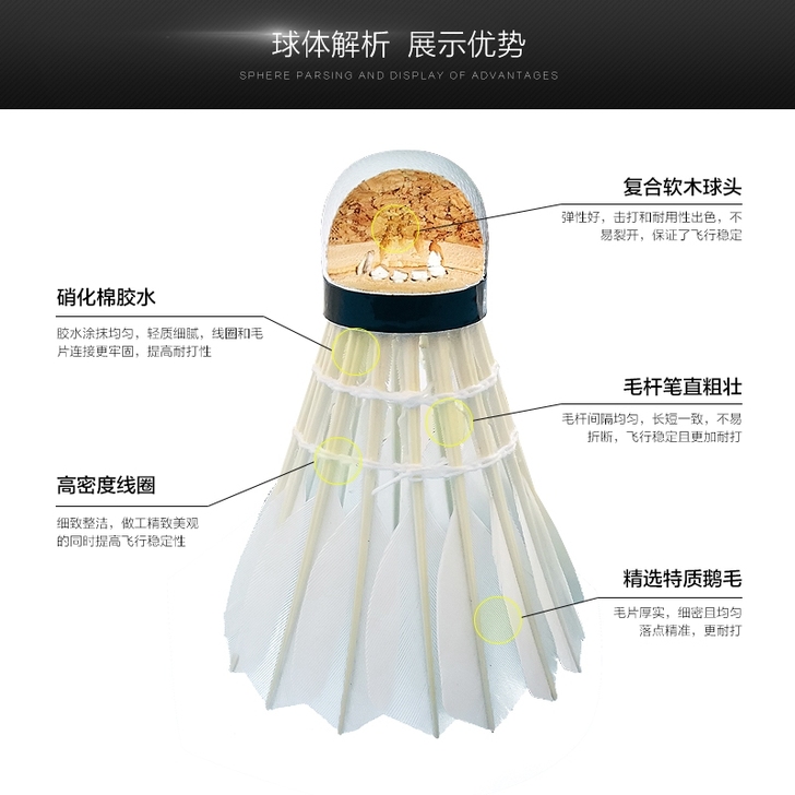 羽毛球12只装耐打鹅毛打不烂比赛学习娱乐训...