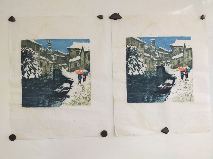 约八九十年代 无款彩色版画两页 宣纸 整...