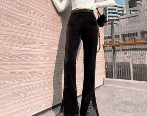 加绒加厚裤子女高腰条绒显瘦阔腿裤2020秋...