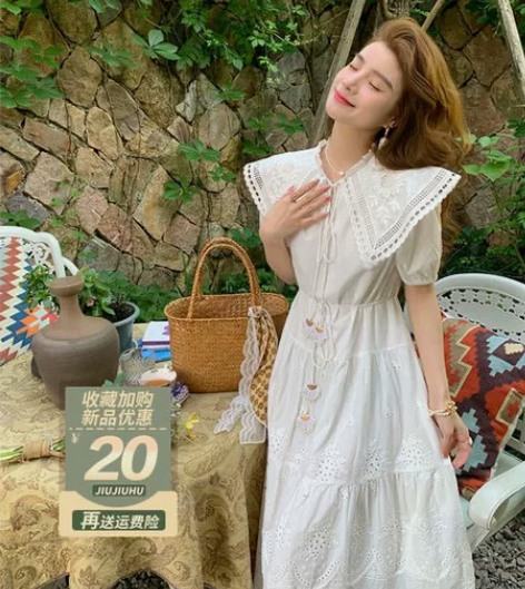 法式高级感刺绣连衣裙女夏2022温柔风白色...