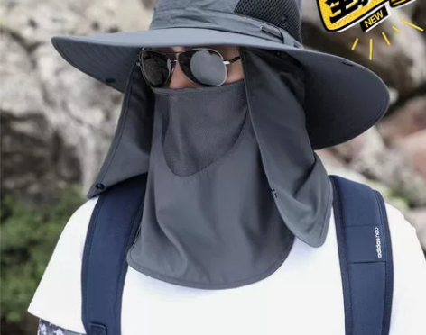【全新】帽子男防晒帽钓鱼帽渔夫帽全面防晒防...