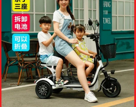 电动三轮车家用接送孩子成人女亲子带娃小型锂...