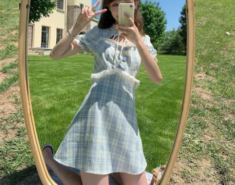 可爱初恋风连衣裙女夏2020新款小个子收腰...