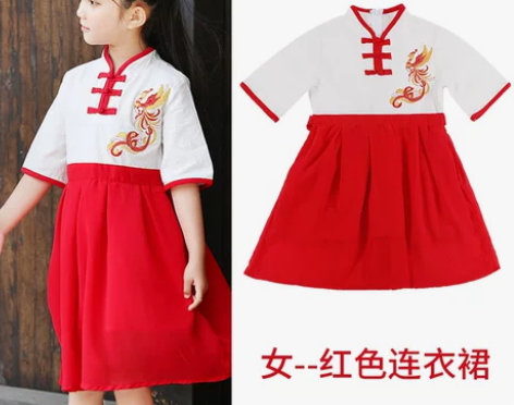 中秋国庆合唱歌咏比赛演出服装幼儿园舞蹈红色...