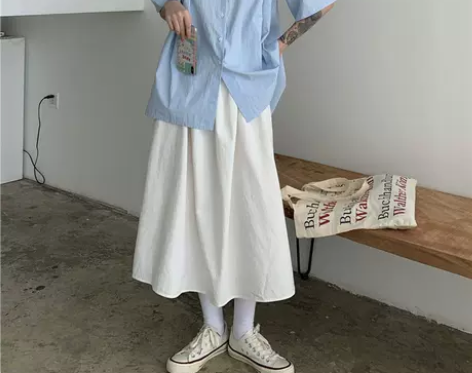纯棉工装半身裙女2021秋季大码胖mm日系...