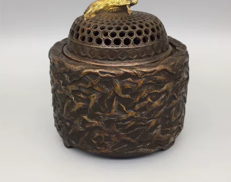古玩铜器收藏,纯铜千鹤熏香炉,工艺精湛 ,...