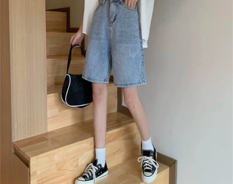 裤子女2020新款牛仔短裤直筒宽松韩版百搭...