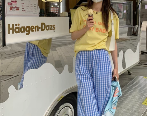 AYQIAN艾媛 鬼马少女 格纹高腰防晒防...