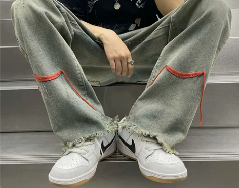 hiphop美式直筒宽松牛仔裤男款秋冬季潮...