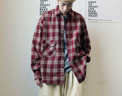 痞帅格子衬衫男长袖休闲秋季外套韩版潮流in...