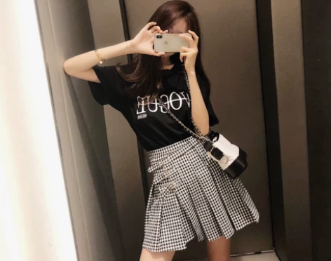 格子半身裙女2018夏装新款学生裙高腰a字...
