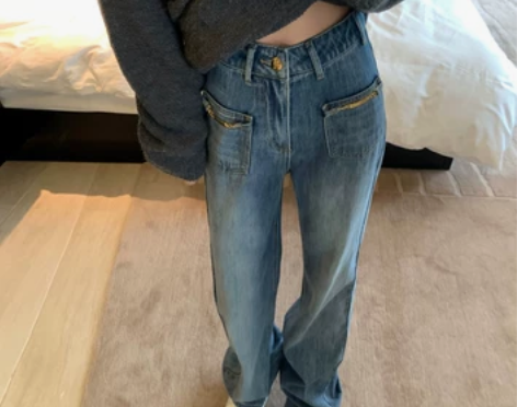 大瓶定制 柜牌线 直筒牛仔裤女早秋高腰时尚...