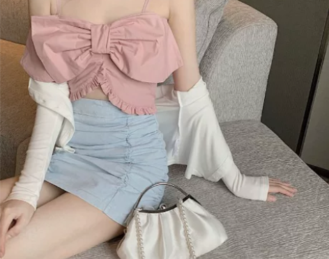 外穿蝴蝶结吊带背心女夏2020新款显胸紧身...