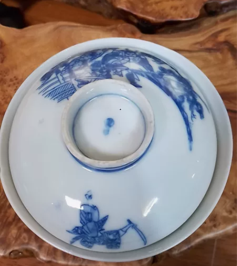 日本回流之老青花盖碗 地包天器型 老青花柴...
