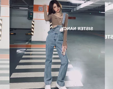 网红牛仔背带裤女薄款韩版宽松2022春秋新...