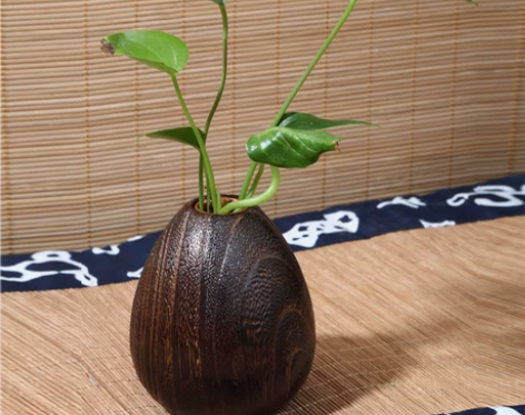 实木迷你日式小花瓶客厅摆件木质花器工艺品干...