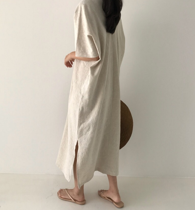 素色亚麻连衣裙
