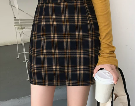 秋冬格子半身裙子女2019新款遮胯a字裙高...