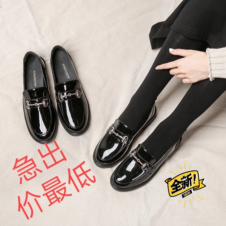 (包邮)小皮鞋女复古春秋英伦风一脚蹬平底日...