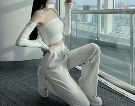 白色冰丝阔腿裤女秋季薄款宽松直筒垂感高腰清...