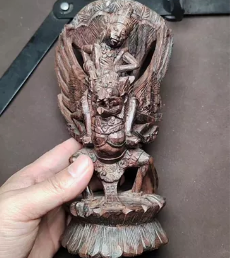 回流手工木雕,黑檀木,毗湿奴骑迦楼罗,有残...