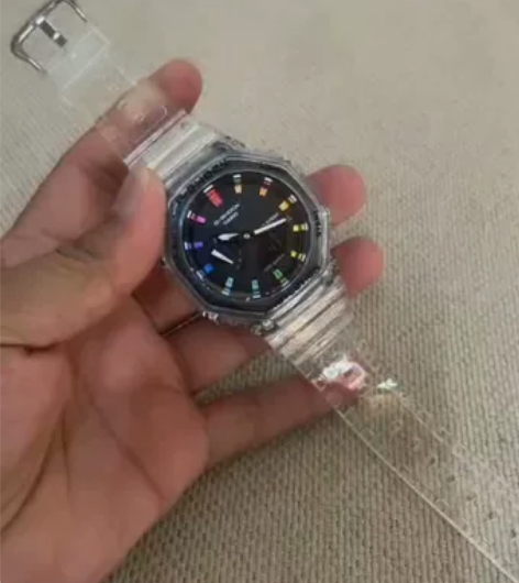 卡西欧手表男农家橡树金属壳银色八角形运动双...