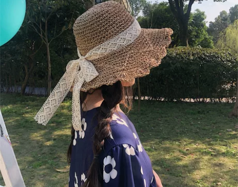 丁走走/田园森女风蕾丝系带草帽子女夏季可折...