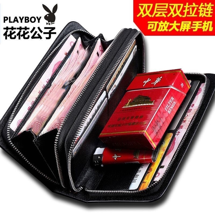 【花花公子正品】【双层双拉链】男士钱包男长...