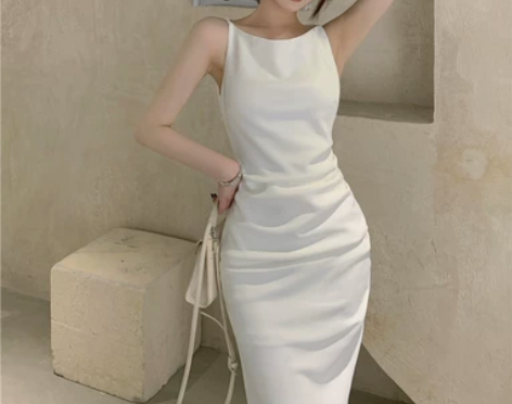 白色背心连衣裙女夏季收腰裙子2022新款韩...