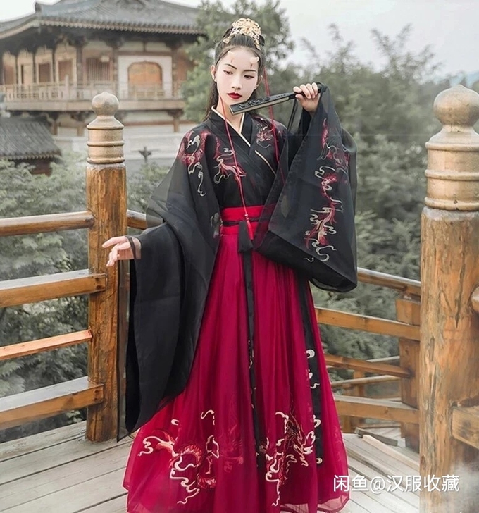 正的汉尚华莲夜弦歌改良汉服女大袖交领衫,上...