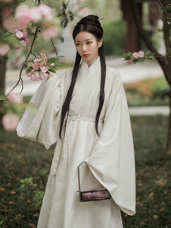 棉麻道袍本白色