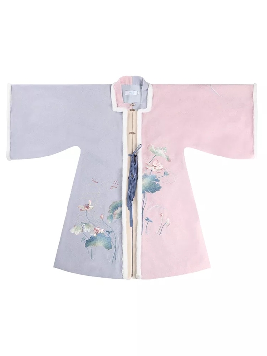 钟灵记暮莲归双色披袄汉服竖领对襟明制一片式...