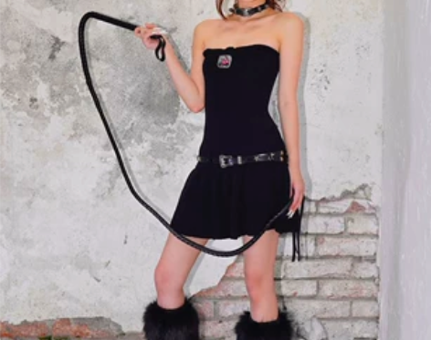 EatmePlz 猫女系列 纯黑针织毛线抹...