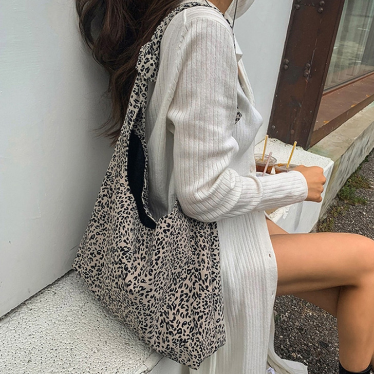 黑白豹纹帆布包女2021年新款ins韩风学...