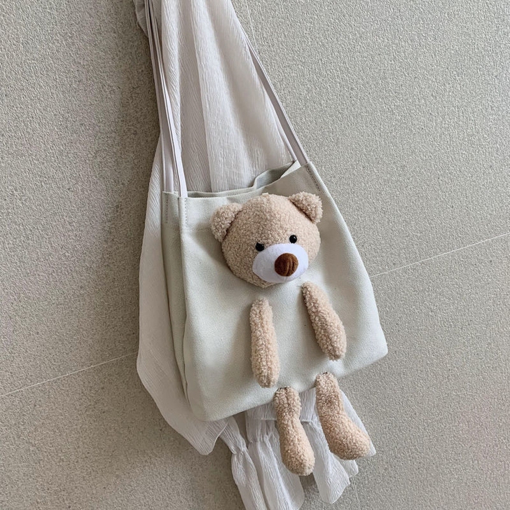 小熊2021潮网帆布包包女